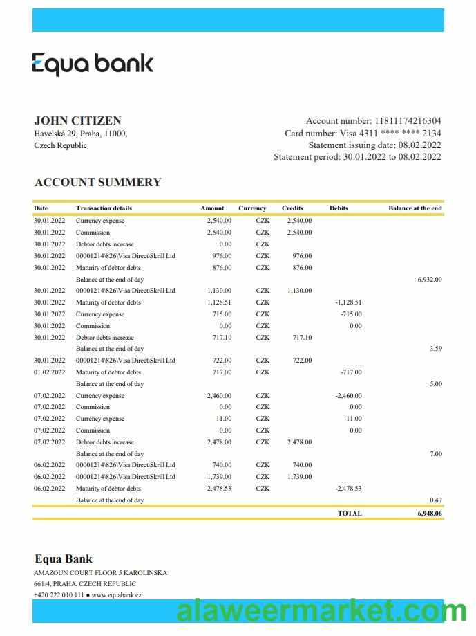 Czechia Equabank statement xls